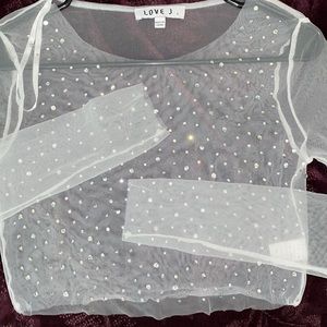 White crop top with rhinestones